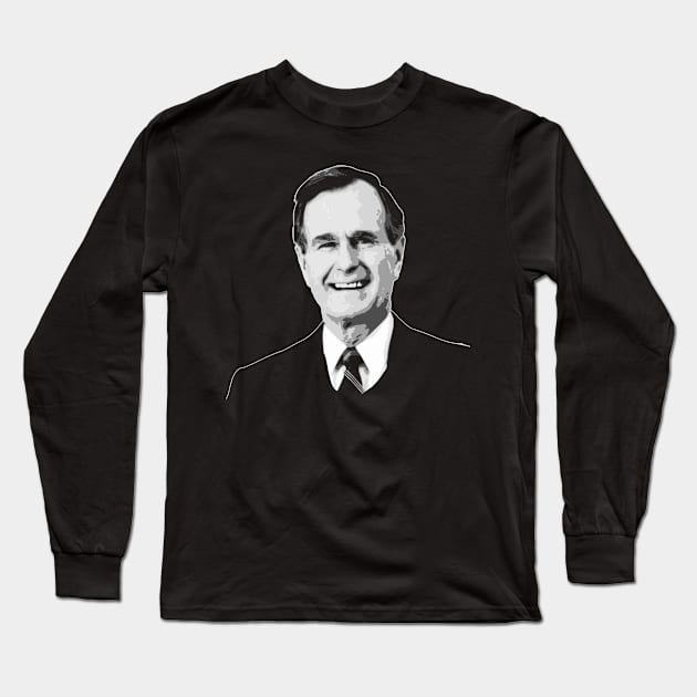 George H.W. Bush Black and White Long Sleeve T-Shirt by Nerd_art